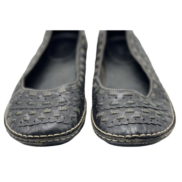 Bass Size 10 Black Leather Slip-On Flats Woven Detail Rubber Sole Comfortable - Picture 4 of 11